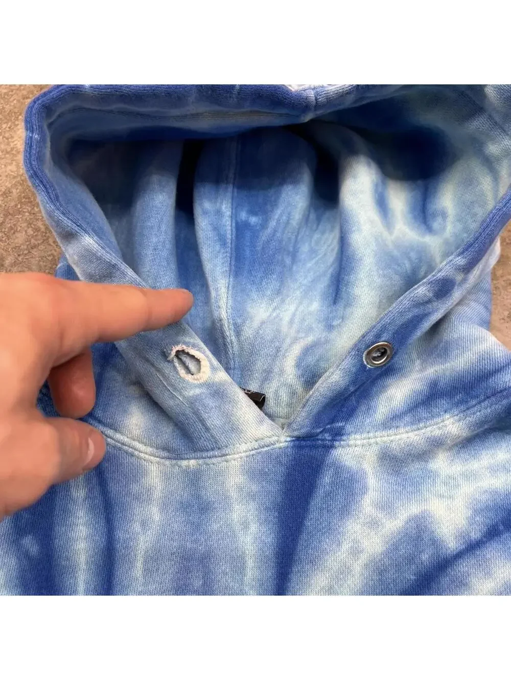 vintage stussy blue and white tie dye big logo hoodie size small